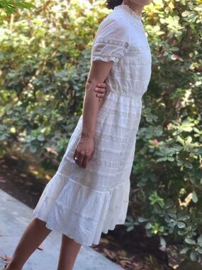 White Lace-Trim Smocked Dress